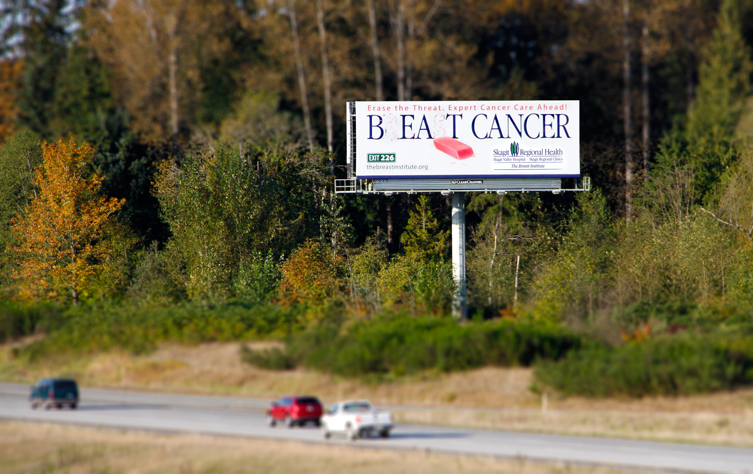 Skagit Regional Health Erase Breast Cancer Campaign Billboard on Northbound I-5